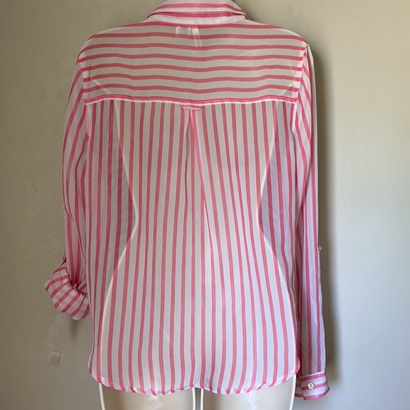 PASSPORT | SHEER BUTTON DOWN | MED | PINK AND WHITE - Picture 3 of 9